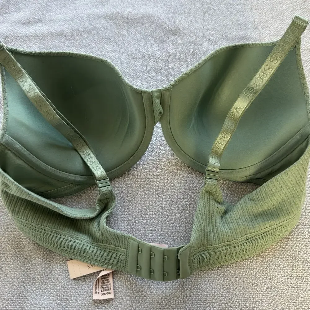 Victoria’s Secret Lightly Lined T-Shirt Bra 36C Sage Green Ribbed New With Tags - Picture 10 of 11